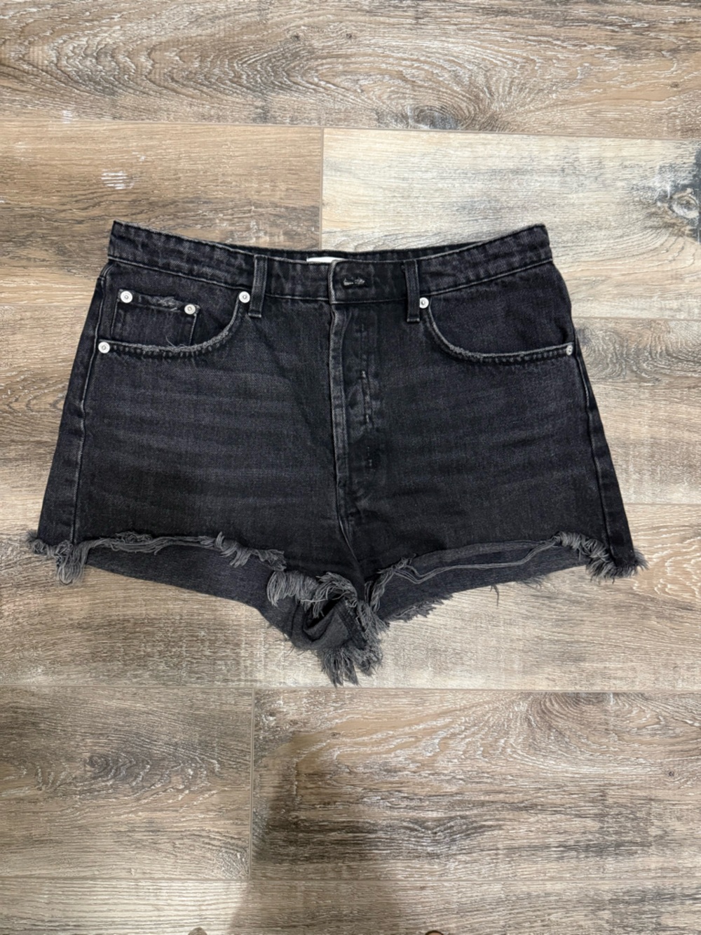 Zara Frayed High Rise Distressed Button Fly Jean Shorts 10 boho Classic